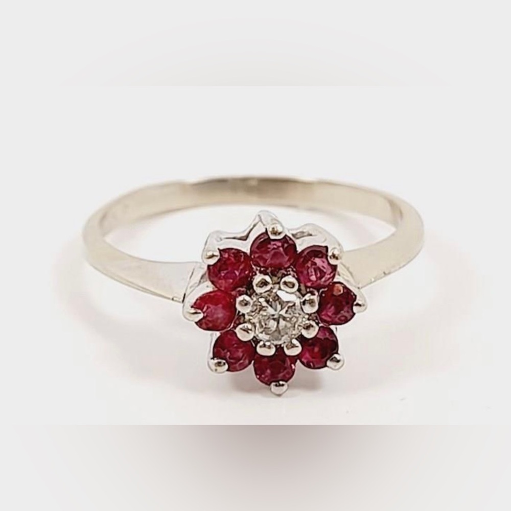 Ruby And Diamond Ring 14k Solid White Gold Genuin… - image 5